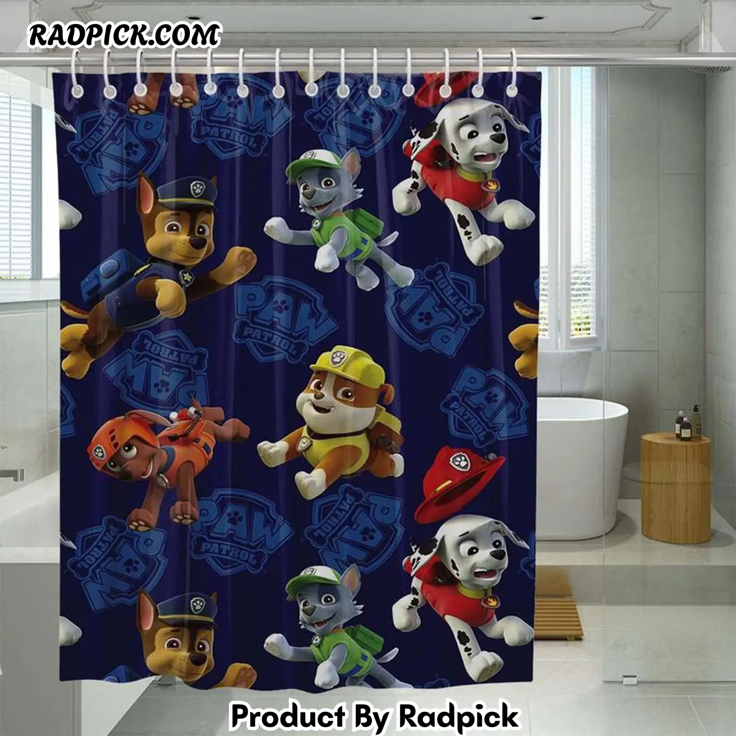 Falling dogs pattern paw patrol shower curtain set for bathroom decor gift for friends rp387938